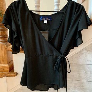 Black Wrap Sheer Ruffled Blouse